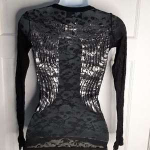 Sinful skull long sleeve sheer shirt silver wings